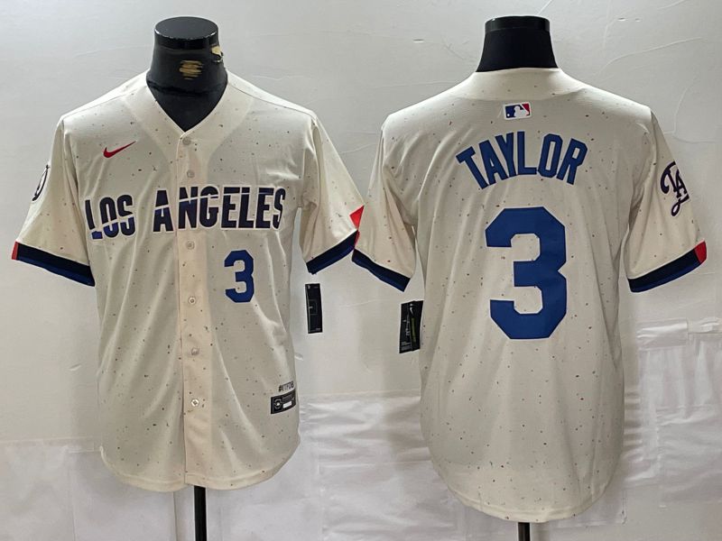 Men Los Angeles Dodgers #3 Taylor Cream Fashion Nike Game MLB Jersey style 3